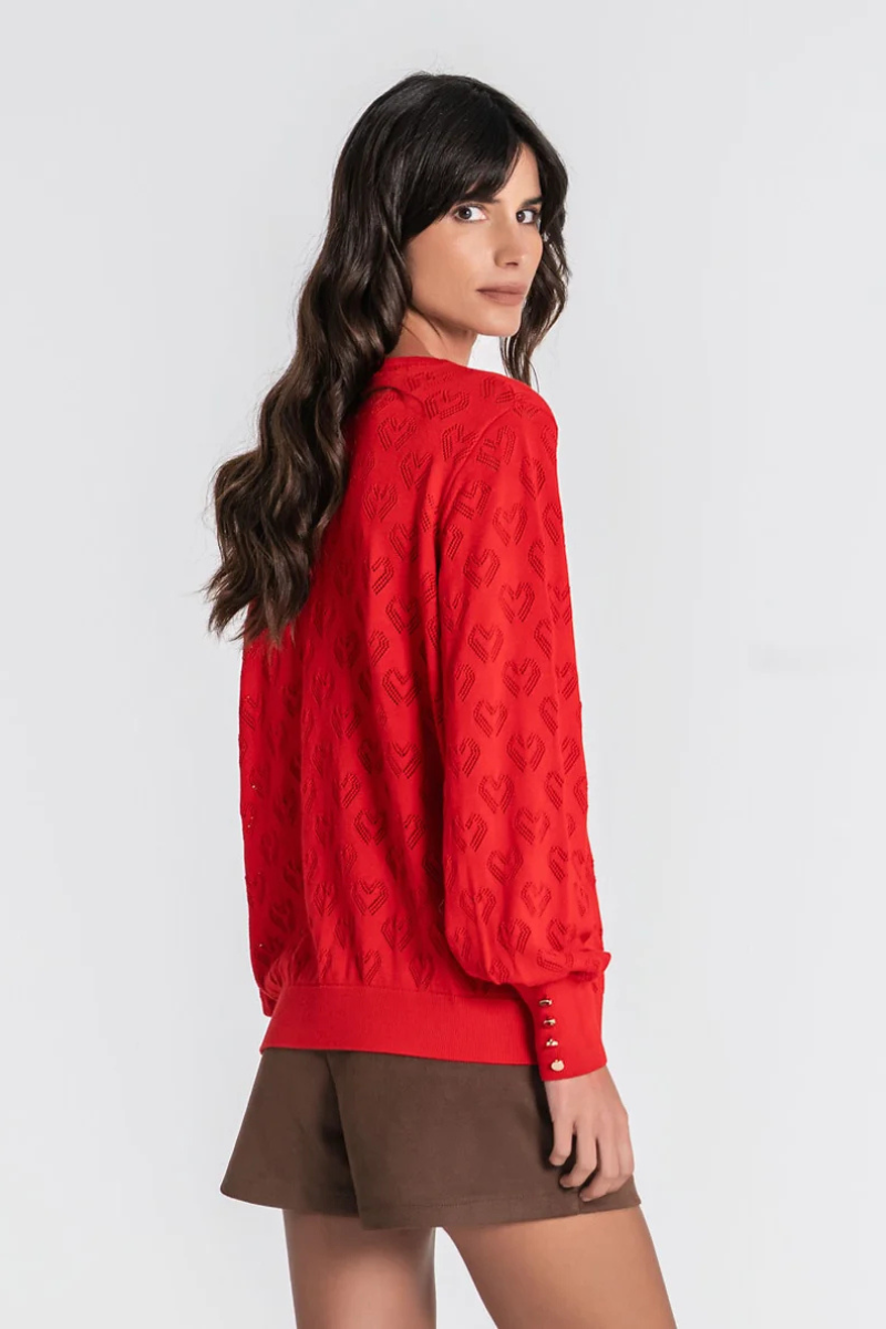 Camisola Rüga Corações Perfurados Vermelho