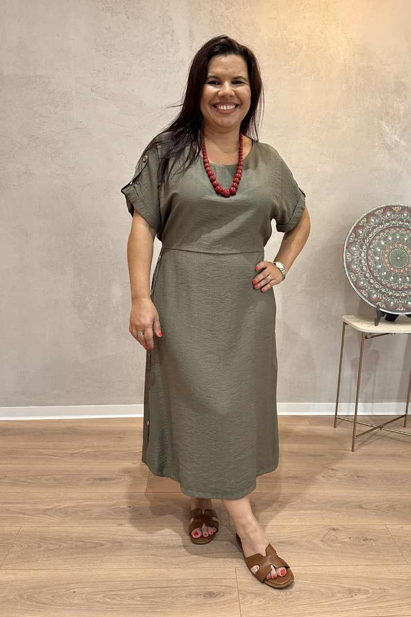 Robe Taupe en Maille Côtelée avec Contraste - RUGA