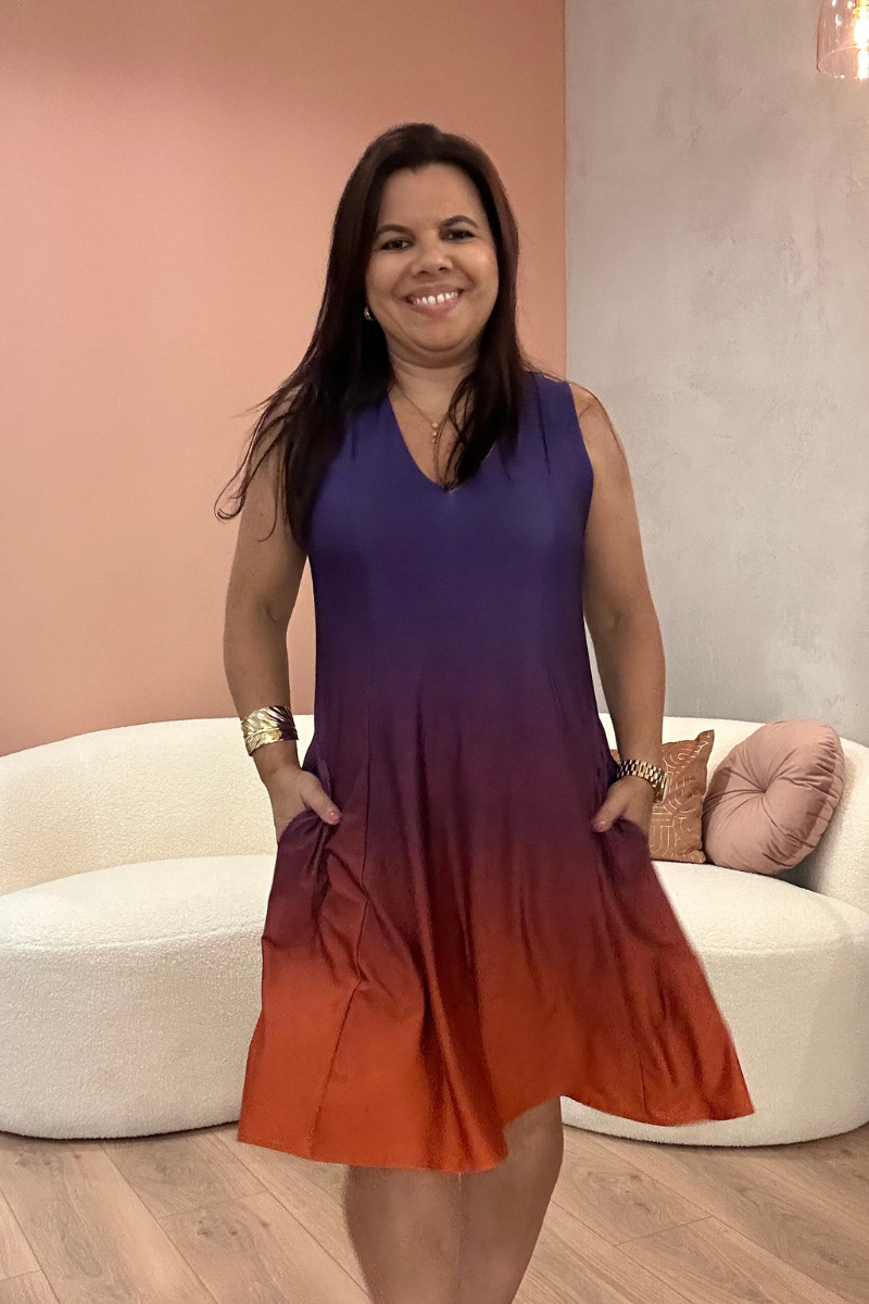 Vestido Curto Degradê Tropical Brasil Roxo