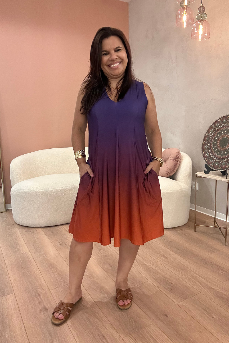Vestido Curto Degradê Tropical Brasil Roxo