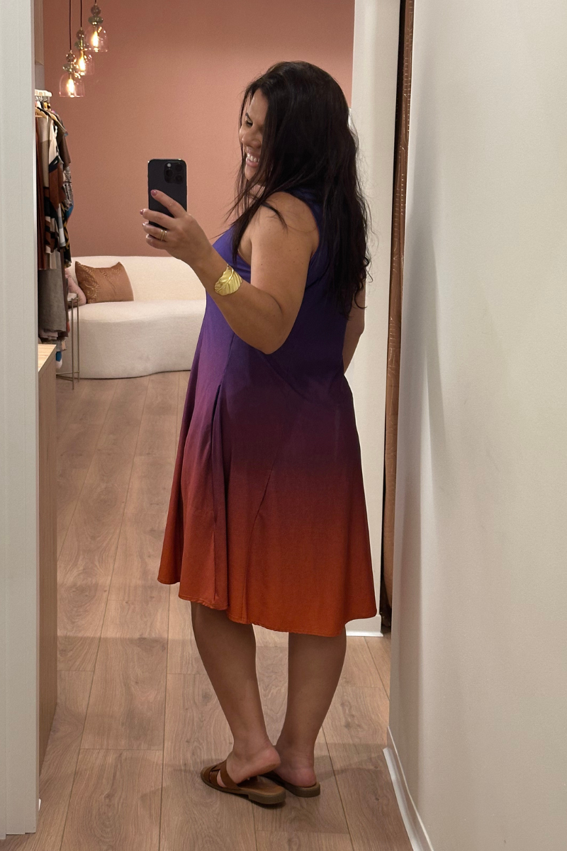 Vestido Curto Degradê Tropical Brasil Roxo