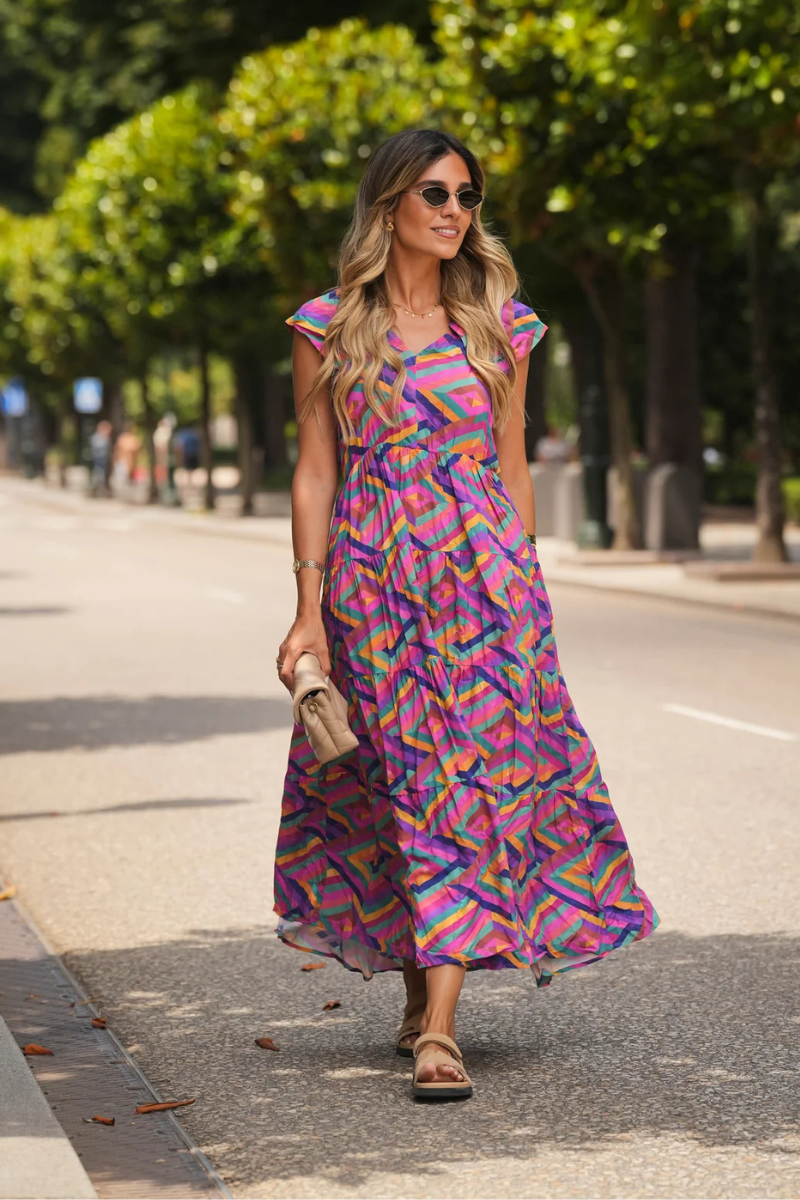 Vestido Bohome Folhos Estampado