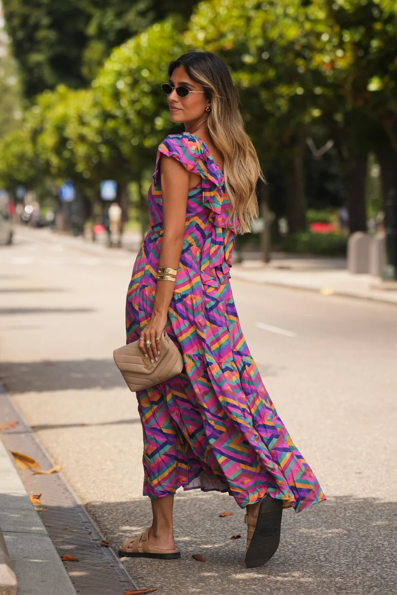 Vestido Bohome Folhos Estampado