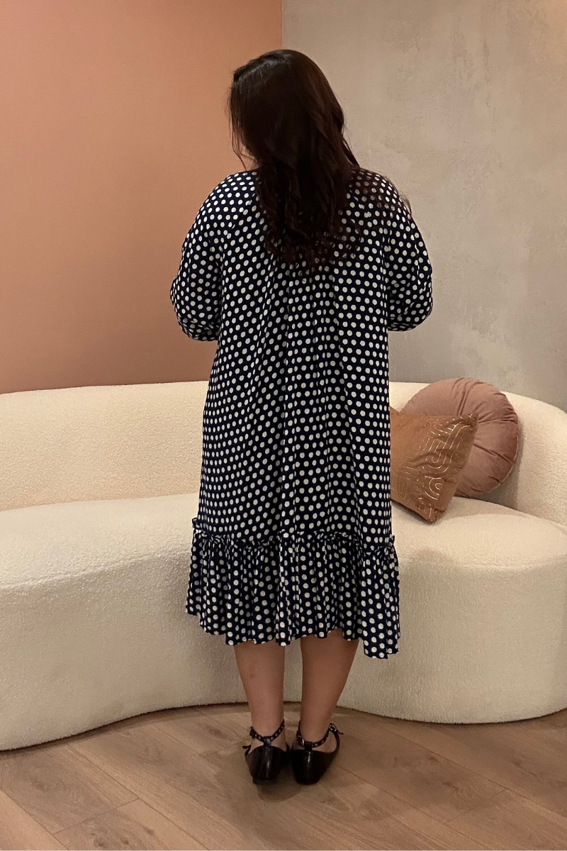 Vestido Bohome Bolas Azul Marinho