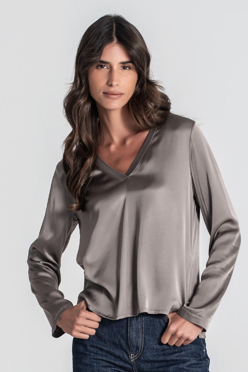 Blusa Satinada Taupe - RUGA