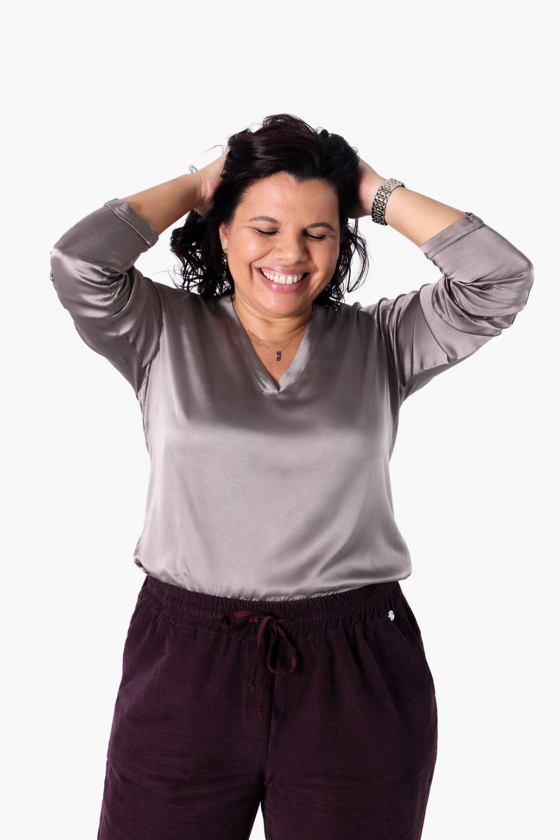 Blusa Rüga Acetinada Taupe