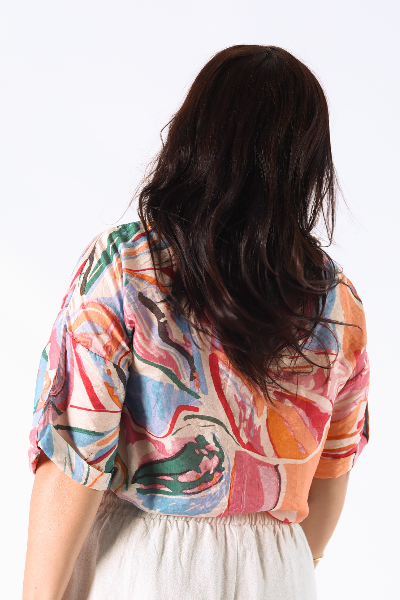Blusa Botones Estampado Abstracto Rosa
