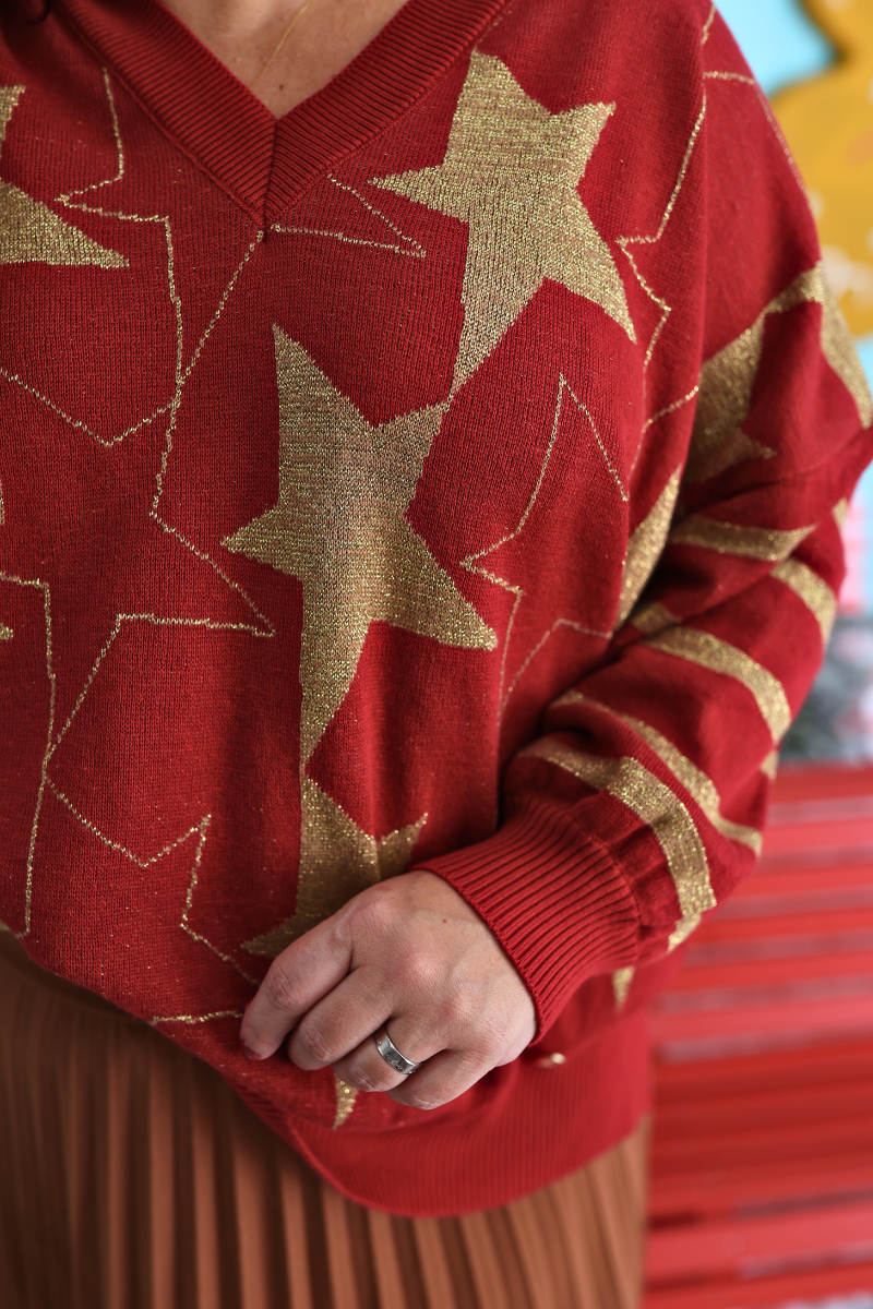 Pull de Noël Rouge Étoile – RUGA