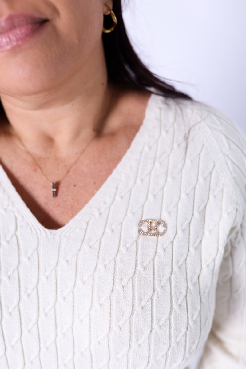 Pull à Motifs Torsadés Crème – RUGA