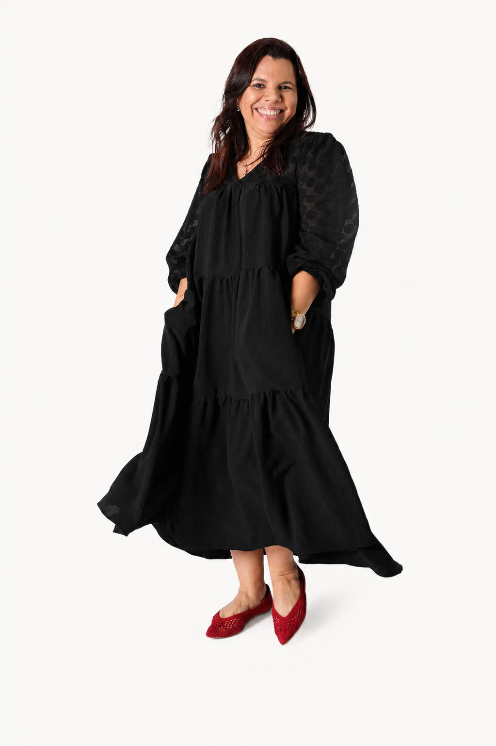 Vestido Bohome Folhos Preto