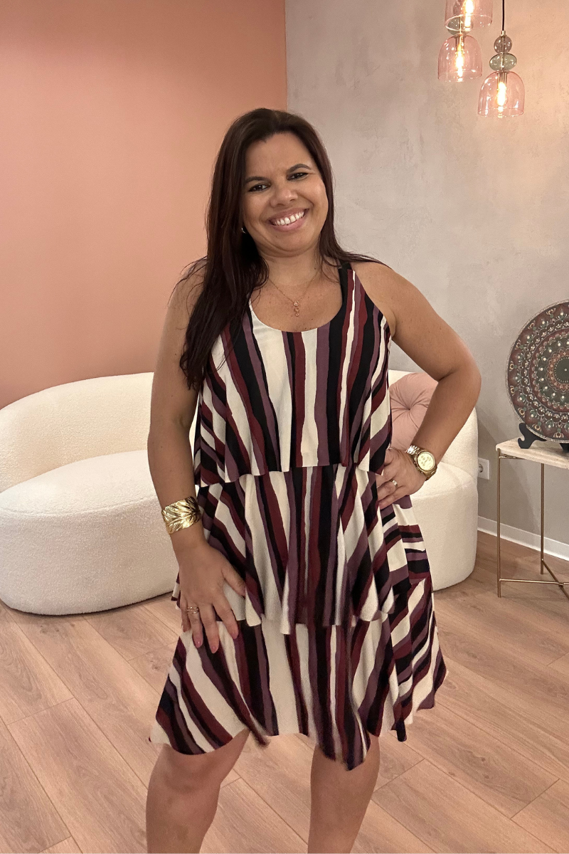 Vestido Curto Folhos Tropical Brasil Roxo
