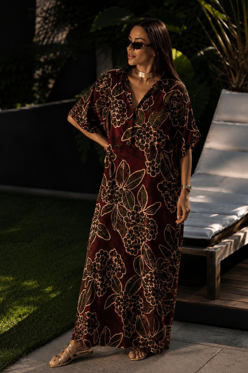 Vestido Hunny Malha Fria Floral Bordô