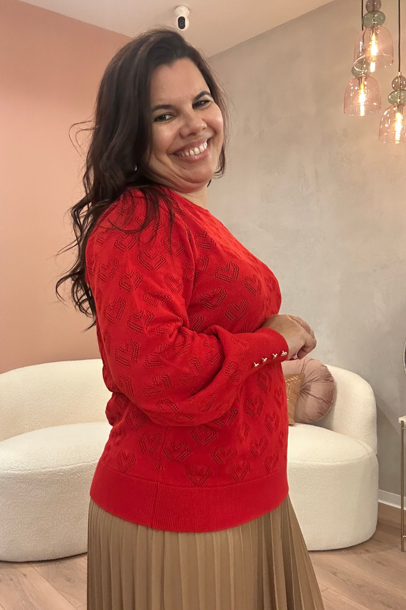Camisola Rüga Corações Perfurados Vermelho