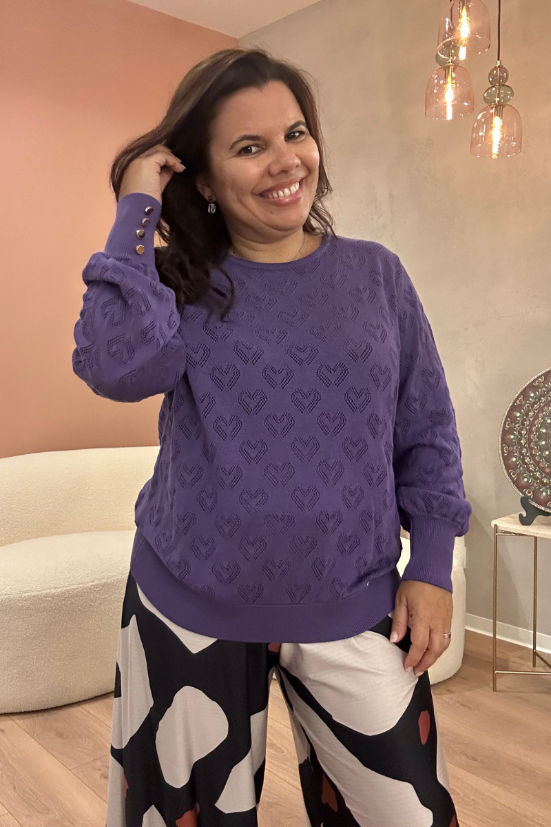 Camisola Rüga Corações Perfurados Roxo
