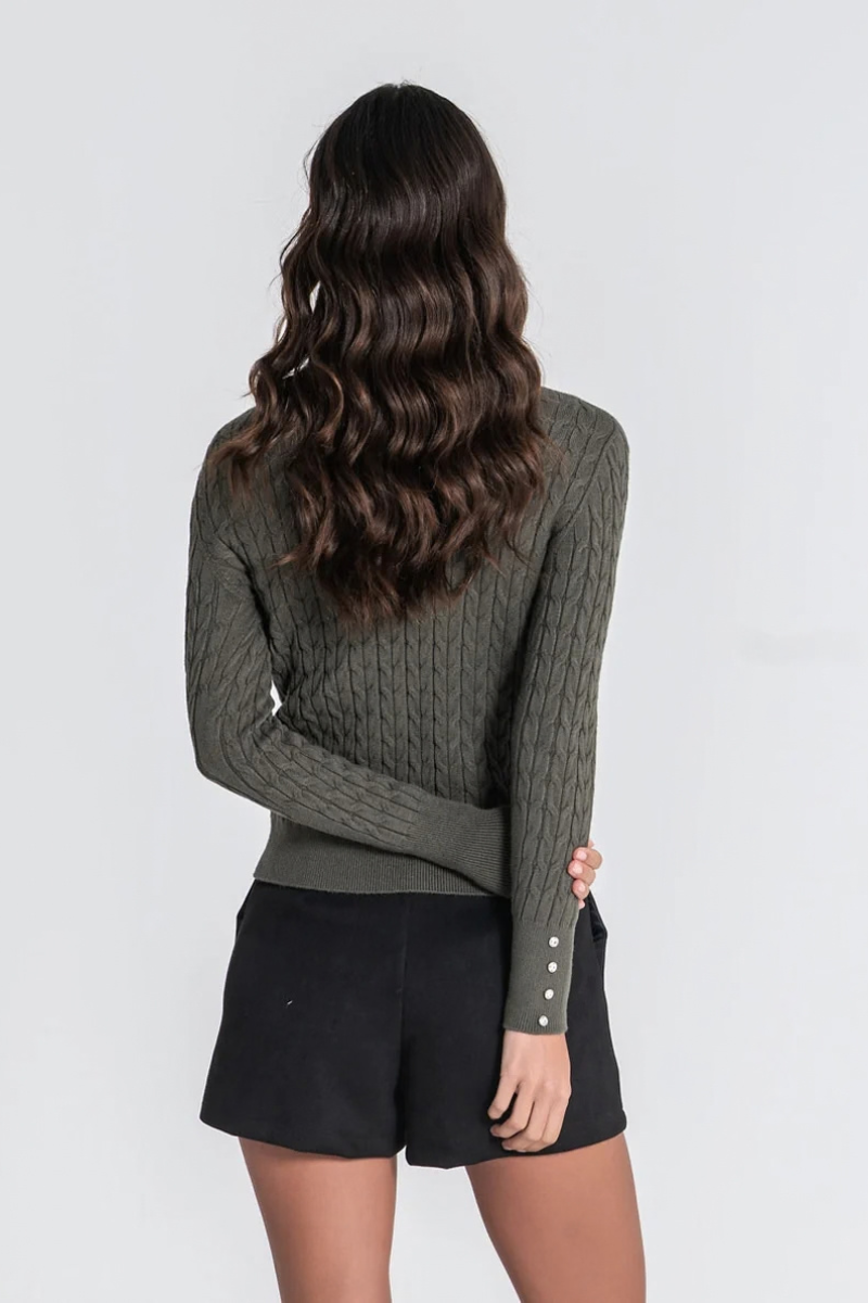 Camisola Rüga Tranças com Botões Verde