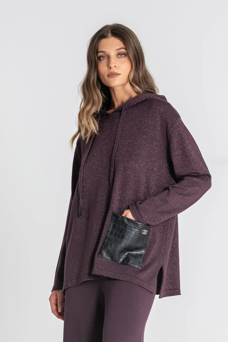 Camisola Rüga Capuz com Bolso Polipele Beringela