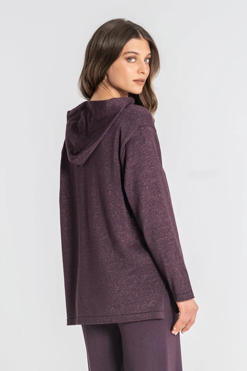 Camisola Rüga Capuz com Bolso Polipele Beringela