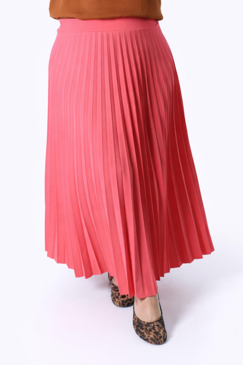 Saia Plissada Lara Rosa-Coral