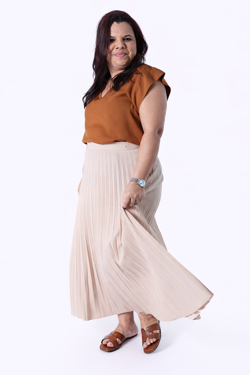 Saia Plissada Lara Areia