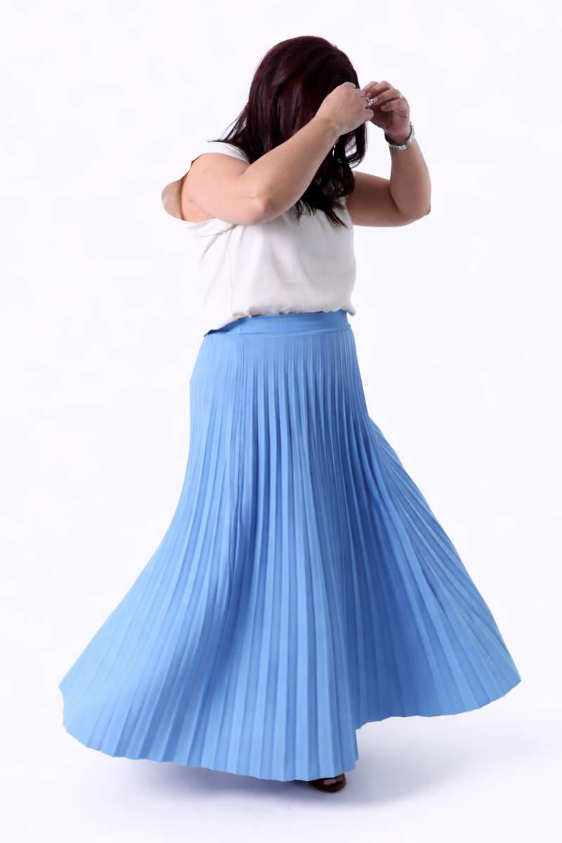 Saia Plissada Lara Azul Claro