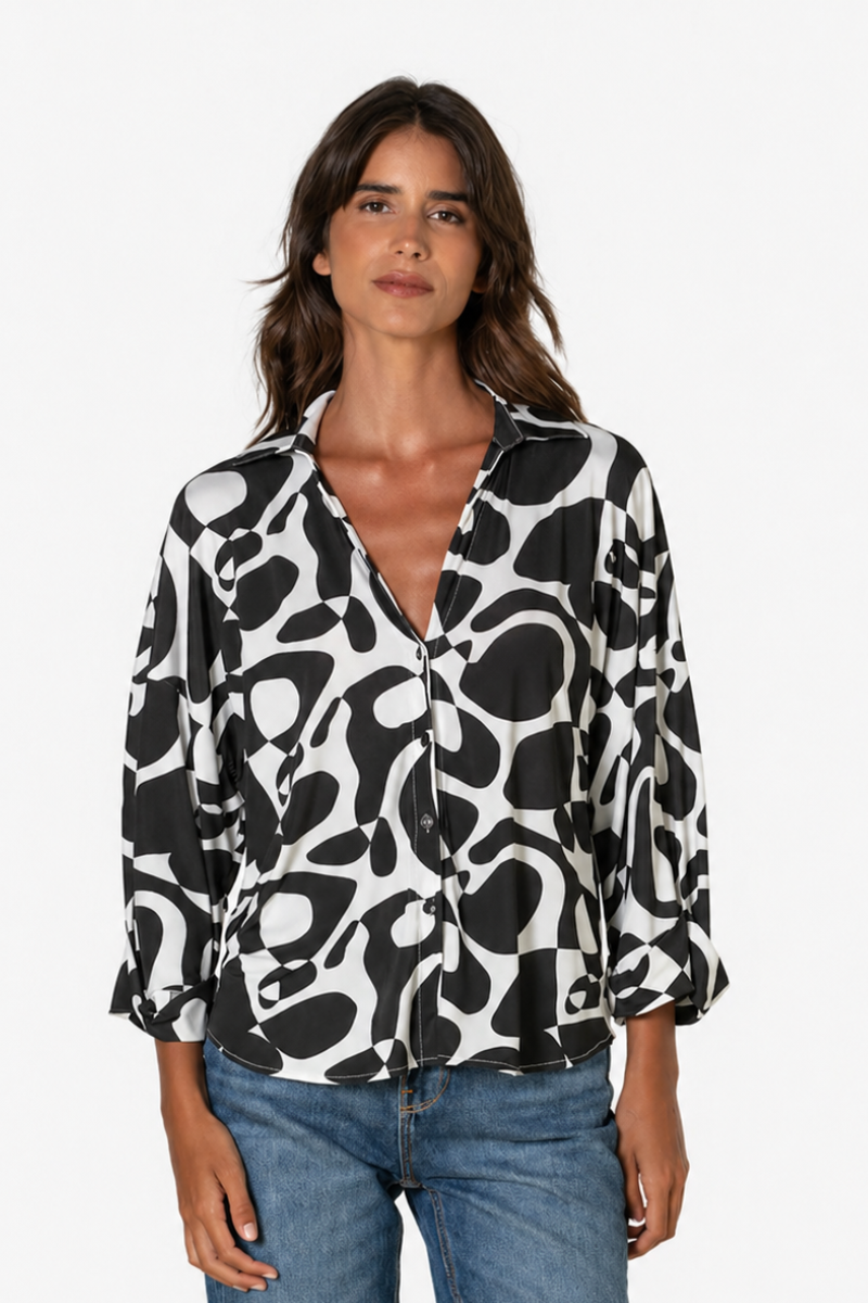 Blusa Rüga com padrão geométrico Preta