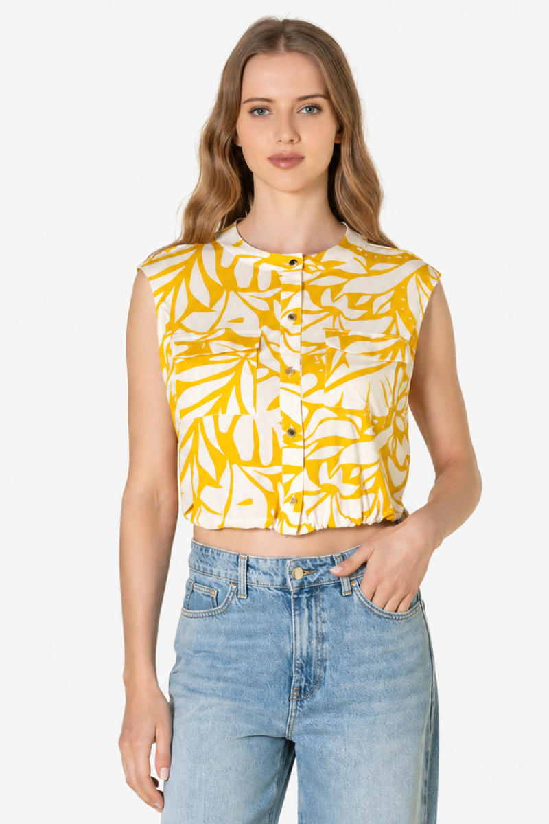 Blusa Rüga com padrão floral amarelo