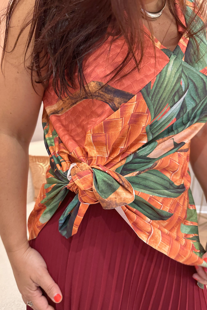 Blusa Tropical Brasil Alça Larga Laranja