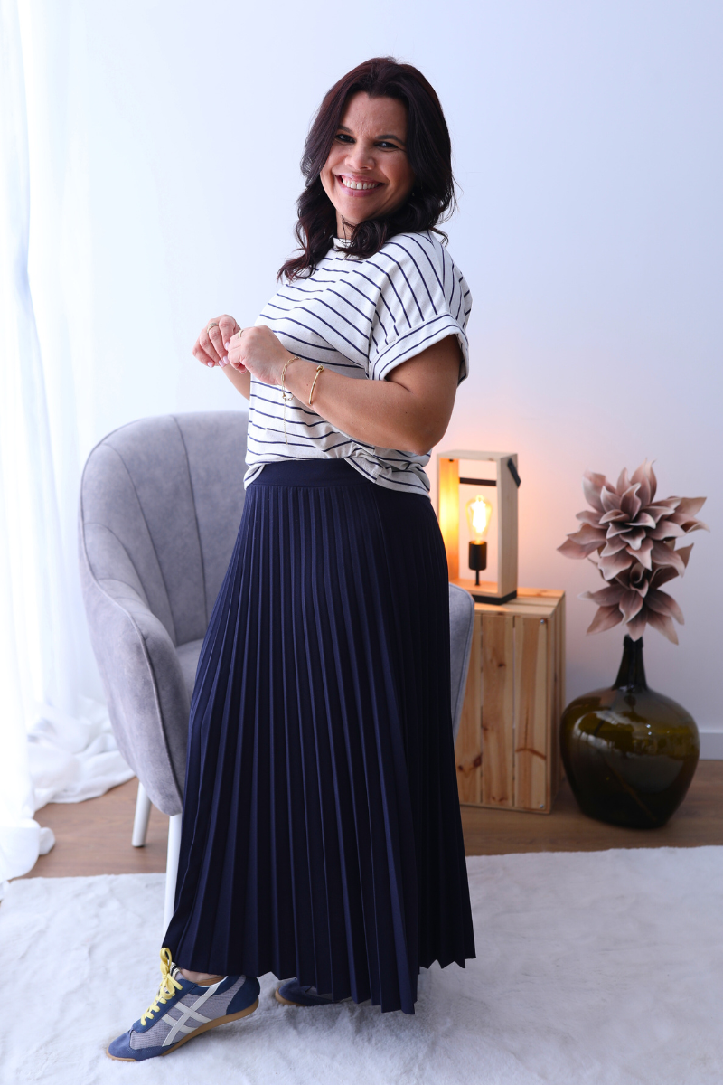 Saia Plissada Lara Azul Marinho