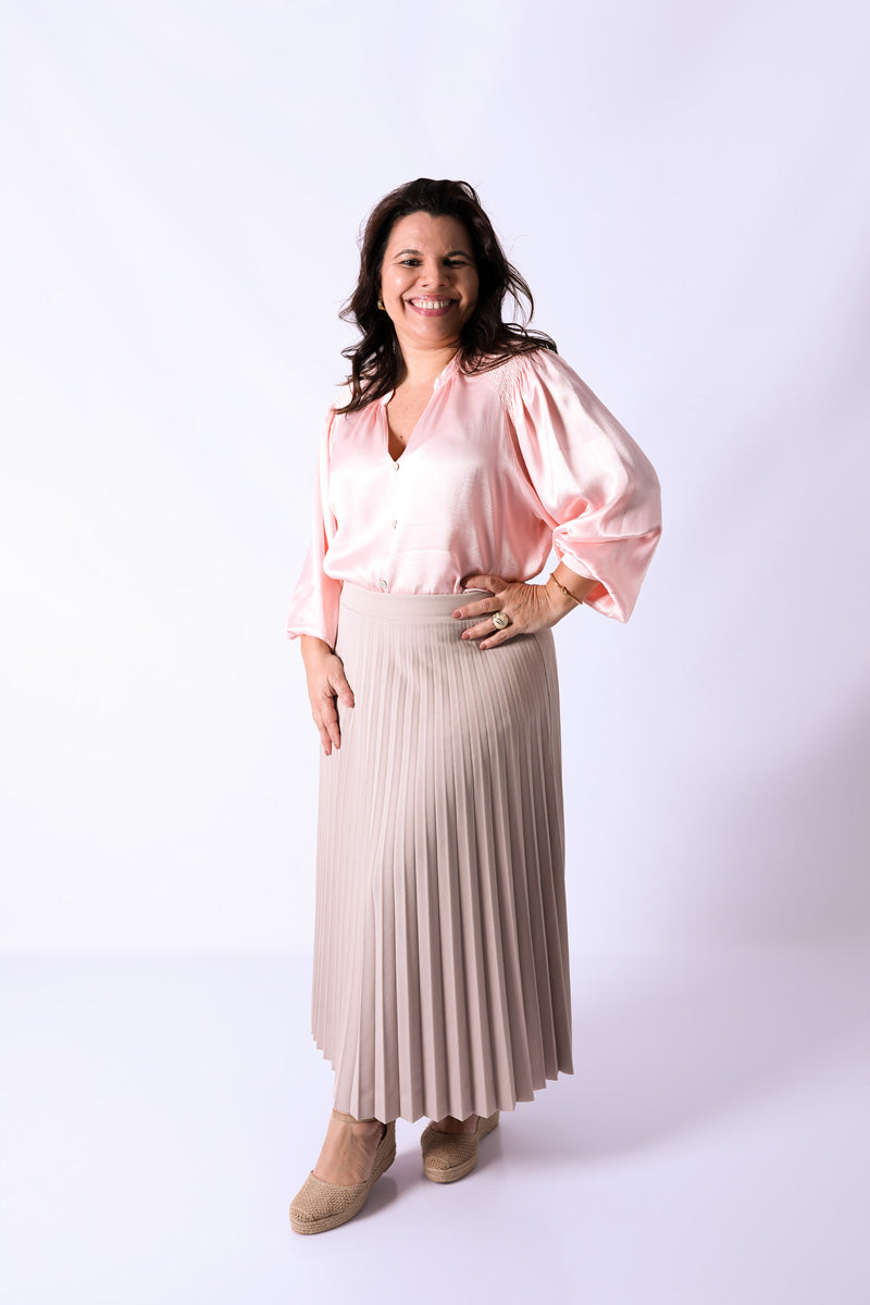 Saia Plissada Lara Areia