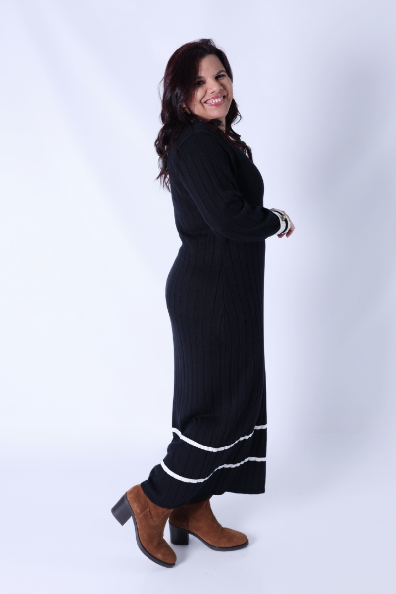 Vestido Azul Marino Canalé con Contraste - RUGA