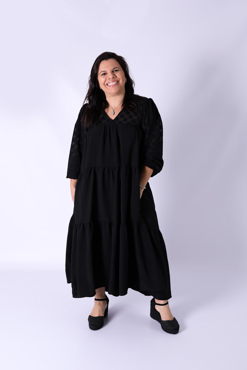 Vestido Folhos Preto - BOHOME