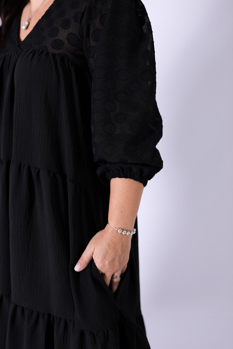 Vestido Bohome Folhos Preto
