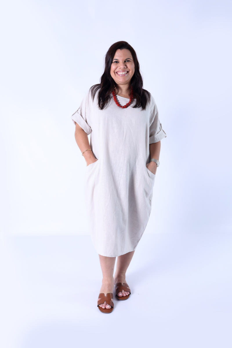 Vestido Linho Amplo Cru