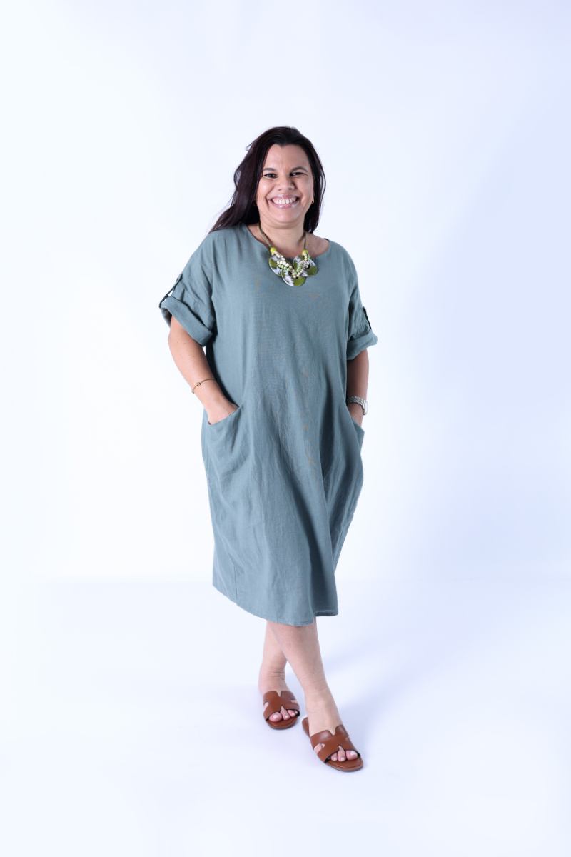 Vestido Linho Amplo Verde