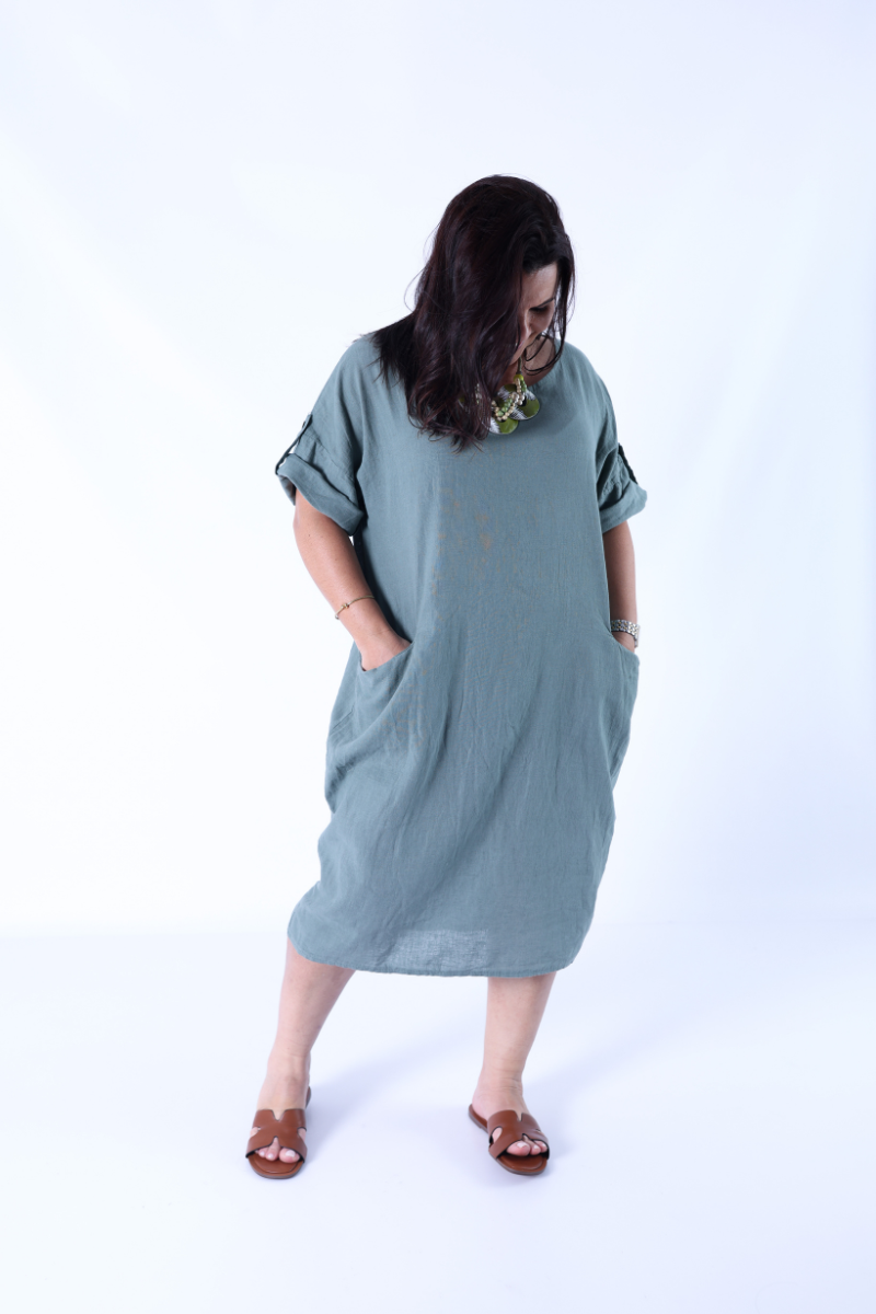 Robe Ample en Lin Vert