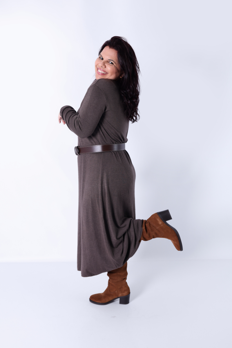 Vestido Malha Sina Castanho