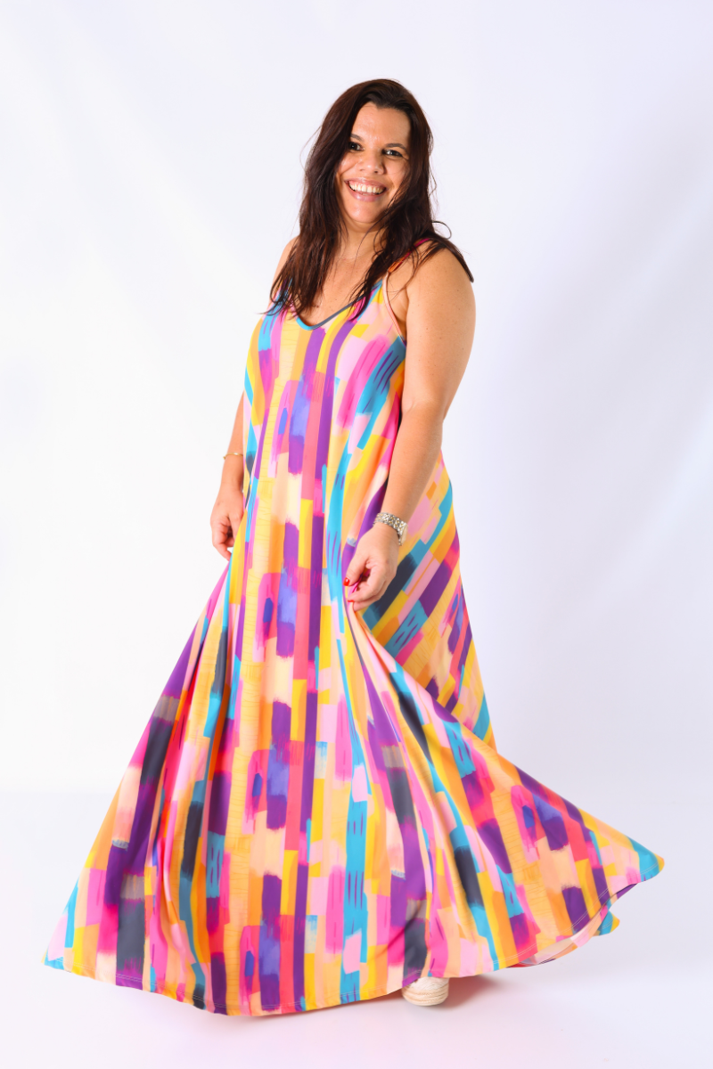 Vestido alças finas com padrão geométrico - RUGA