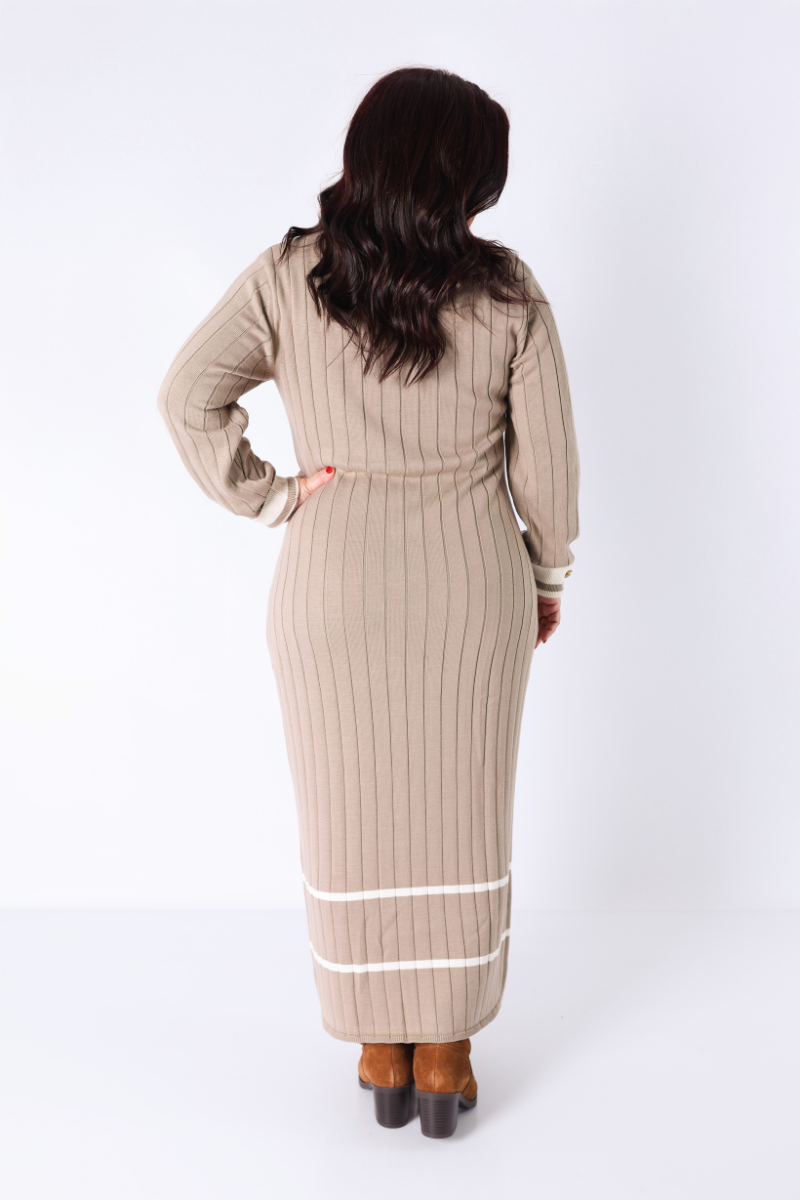 Vestido Topo Canalé con Contraste - RUGA