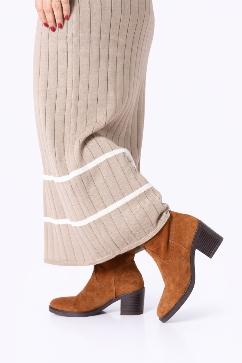 Vestido Rüga Taupe Canelado com Contraste