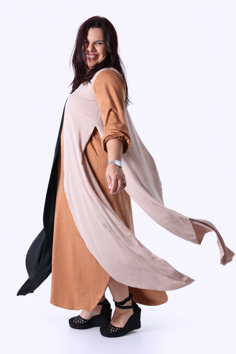 Vestido Tropical Brasil Lycra Butterfly Caramelo