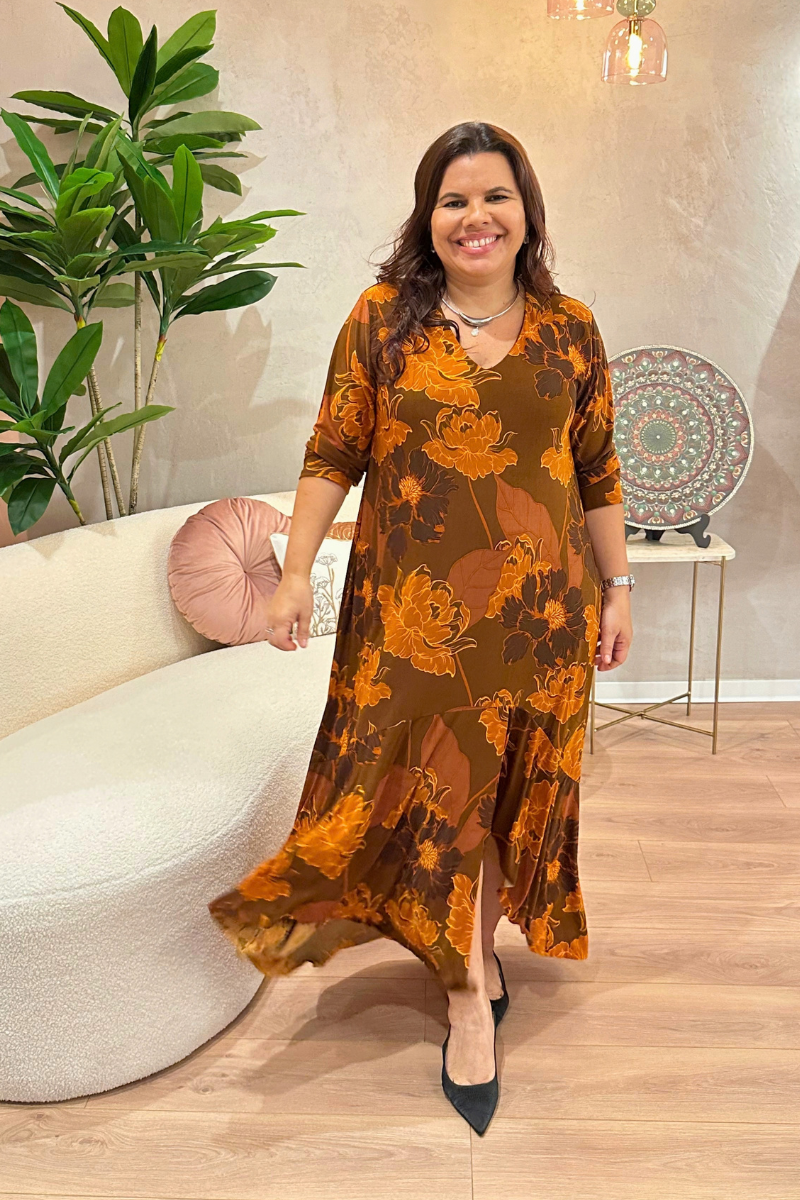 Vestido Tropical Brasil Lycra Âmbar