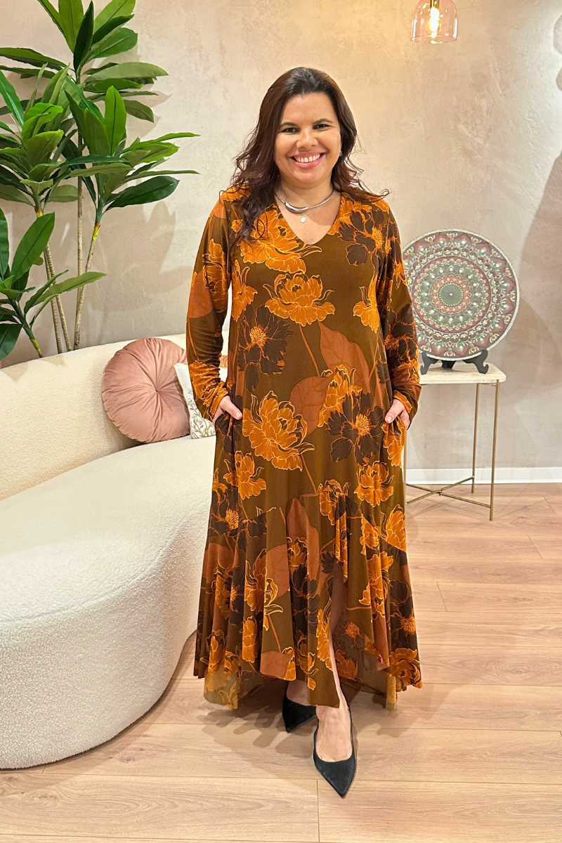 Vestido Tropical Brasil Lycra Âmbar