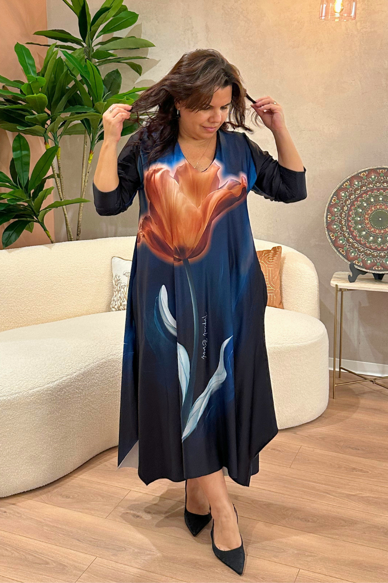 Vestido Tropical Brasil Midi Floral Azul