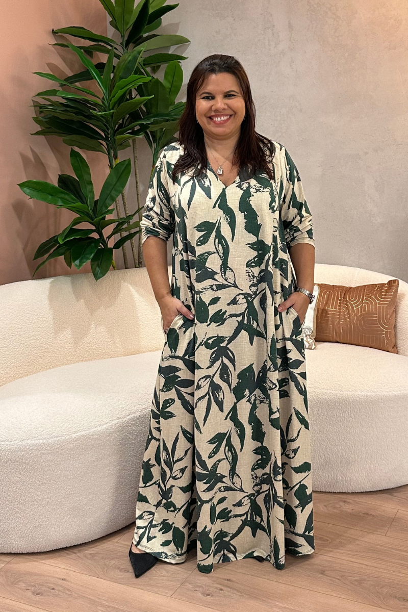 Vestido Tropical Brasil Premium Flora Verde