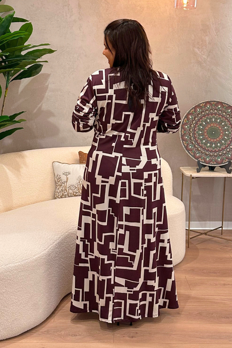 Vestido Tropical Brasil Premium Geométrico Borgonha
