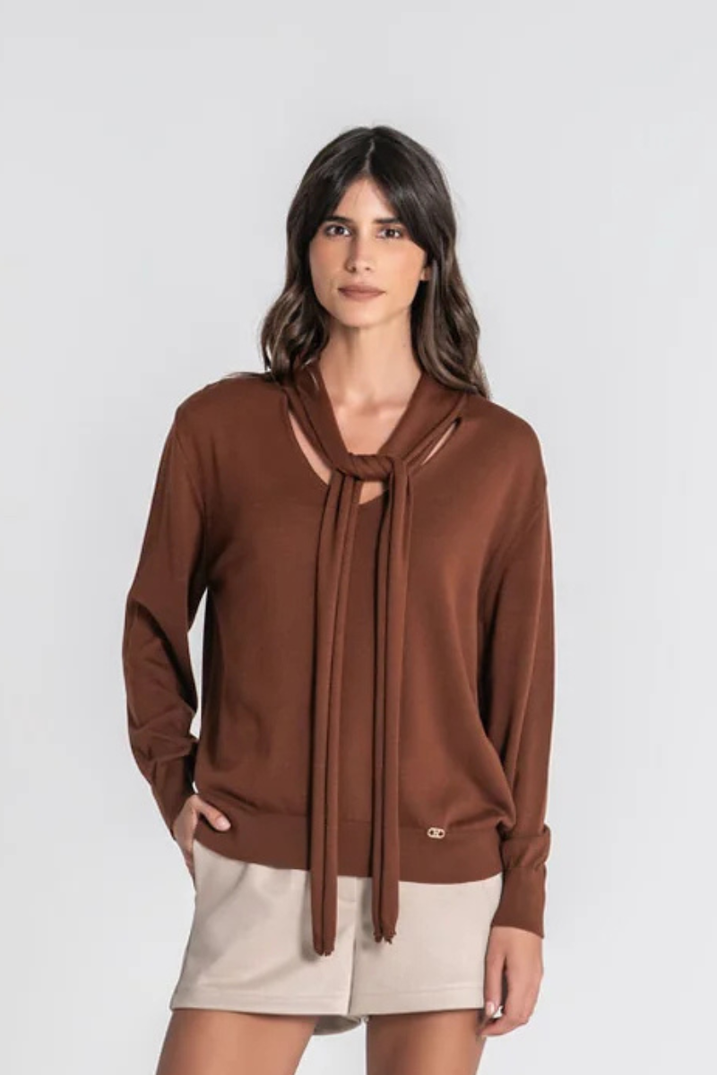 Camisola Rüga com Laço Castanho