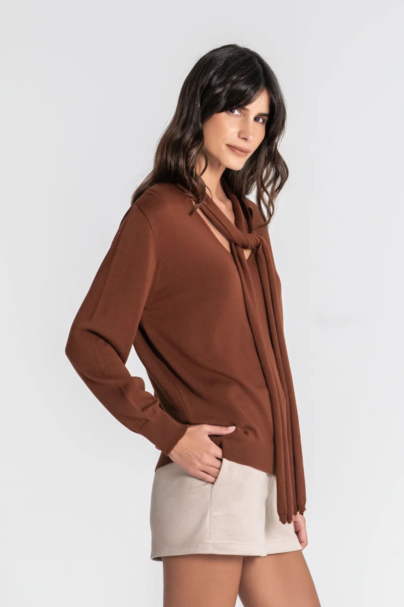 Camisola Rüga com Laço Castanho