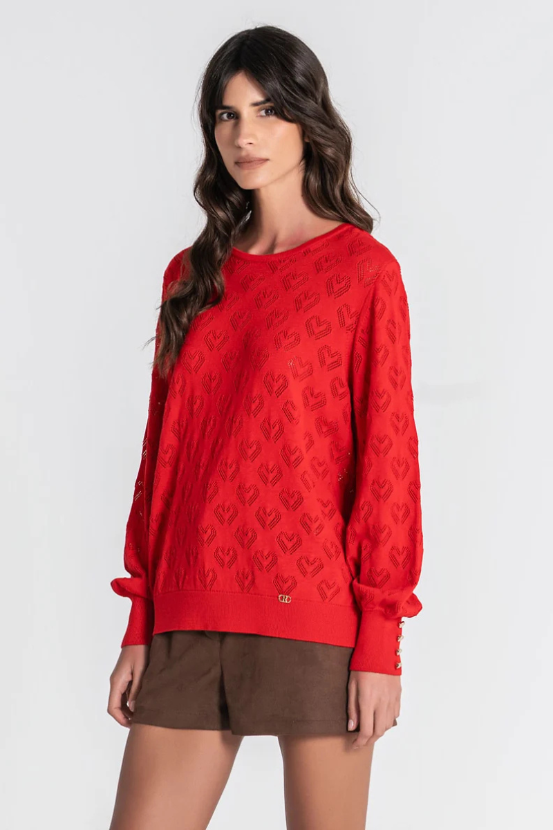 Camisola Rüga Corações Perfurados Vermelho