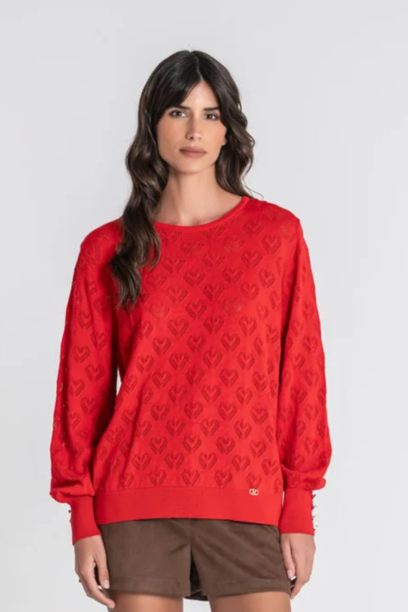 Camisola Rüga Corações Perfurados Vermelho