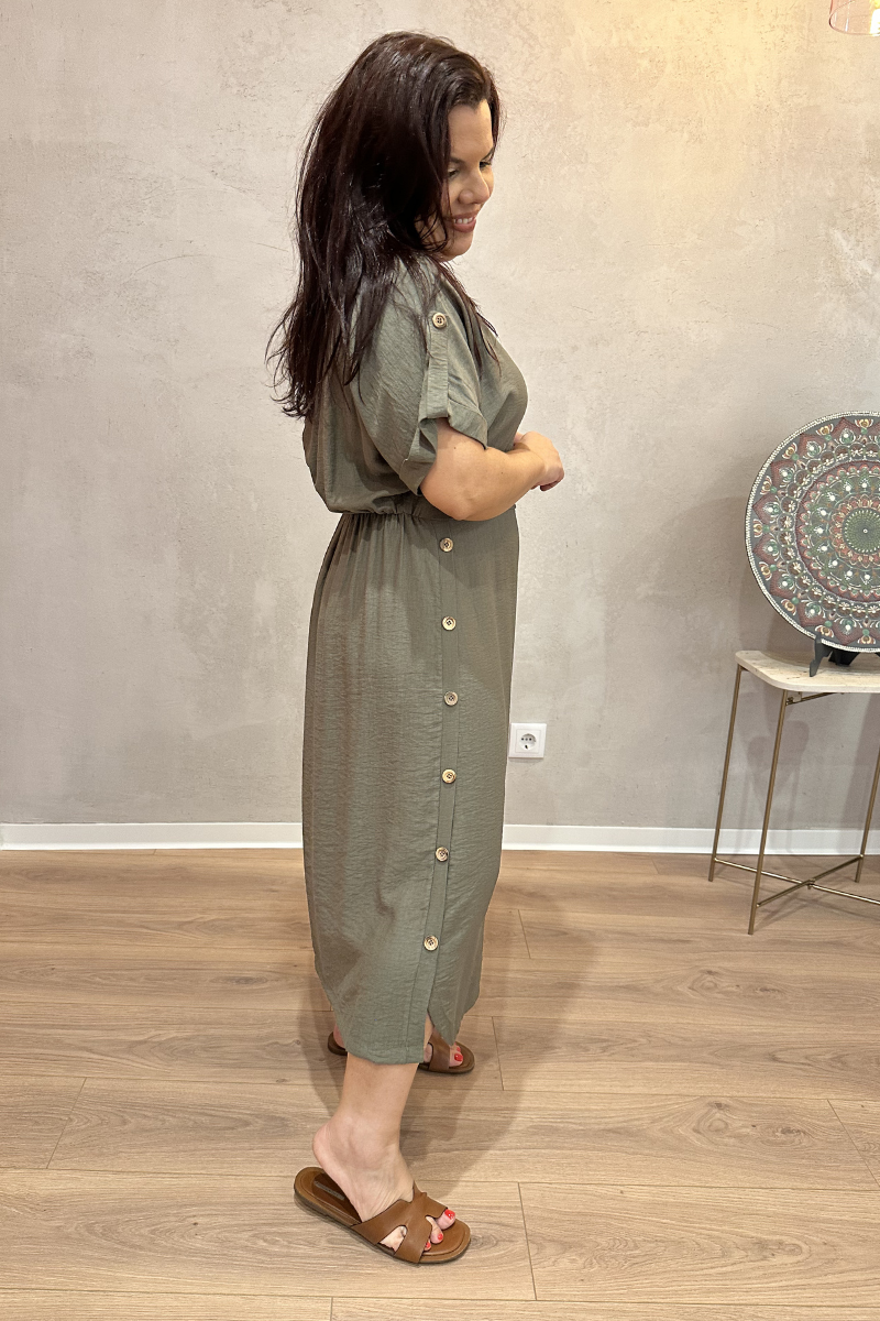 Robe Taupe en Maille Côtelée avec Contraste - RUGA